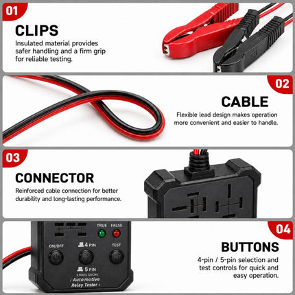 12V 24V Automotive Relay Tester 5-Socket Universal 4-Pin & 5-Pin Auto Relay Diagnostic Tool