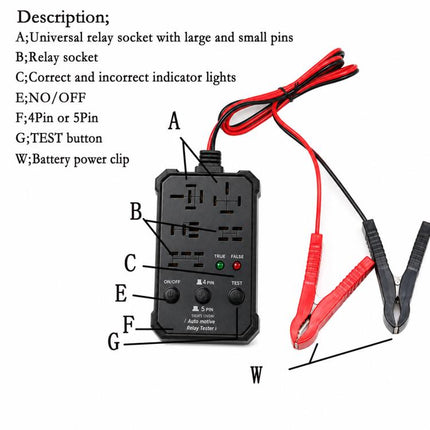 12V 24V Automotive Relay Tester 5-Socket Universal 4-Pin & 5-Pin Auto Relay Diagnostic Tool