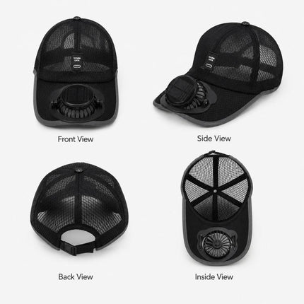 Solar Fan Hat with 3-Speed Adjustable Cooling Rechargeable Sun Cap Mesh Breathable Baseball Visor