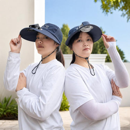 Wide Brim Solar Fan Hat with Smart LED Power Display Type-C Rechargeable UV Sun Cap, 600mAh, 300mAh