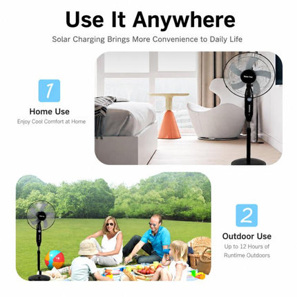 Solar Pedestal Fan With 18000mAh Battery 16 inch Standing Fan