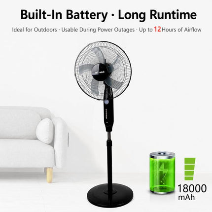Solar Pedestal Fan With 18000mAh Battery 16 inch Standing Fan