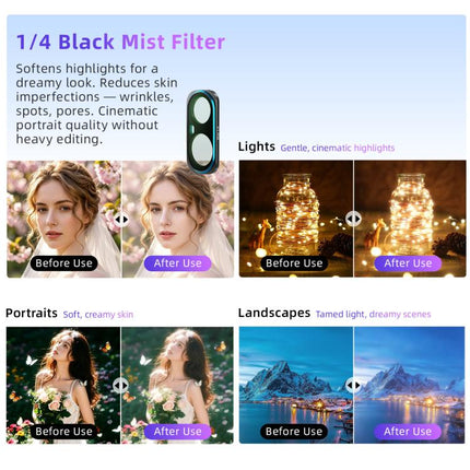 For Insta360 Luna Ultra aMagisn Magnetic Lens Filter, Adj CPL/UV/Black Mist/VND2-32/LPR, Adj CPL/UV/Black Mist/VND2-32, Adj CPL/VND2-32, ND8/16/32/64/128, Adjustable CPL Filter, 1/4 Black Diffusion, LPR, VND2-32, ND8, ND16, ND32, ND64, ND128, 6-Point Star