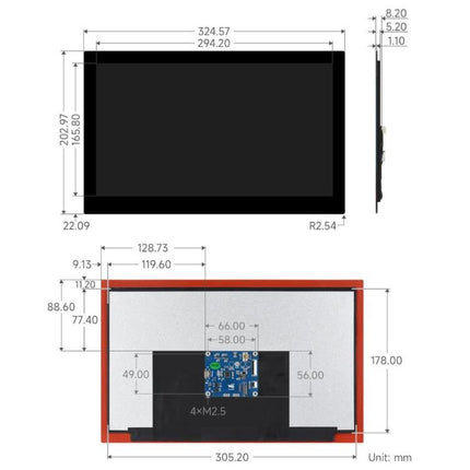 WAVESHARE 13.3 inch High Resolution DSI Capacitive Touch Display, 1920 × 1080, IPS, Toughened Glass Panel, DSI Interface, 10-Point Touch, Without Back Panel, With Back Panel