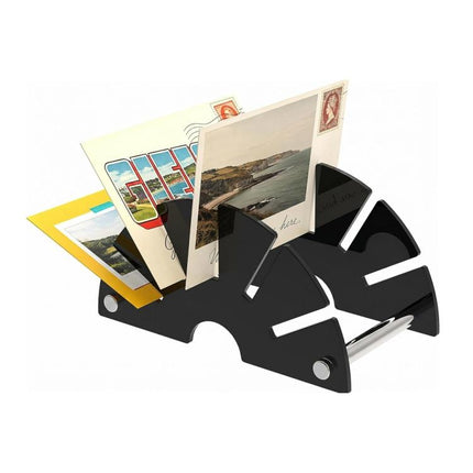 Fan-Shaped Acrylic Desk Organizer Compact Mail Sorter and Letter Holder for Office Desk, YX255 Black