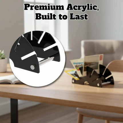 Fan-Shaped Acrylic Desk Organizer Compact Mail Sorter and Letter Holder for Office Desk, YX255 Black