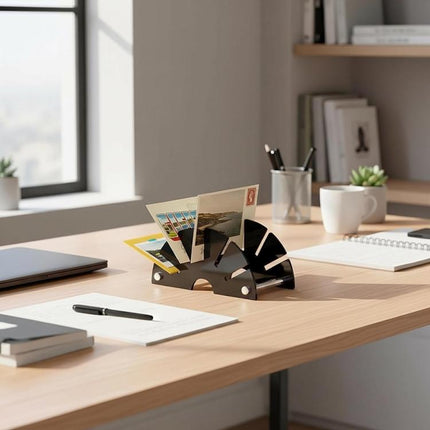 Fan-Shaped Acrylic Desk Organizer Compact Mail Sorter and Letter Holder for Office Desk, YX255 Black