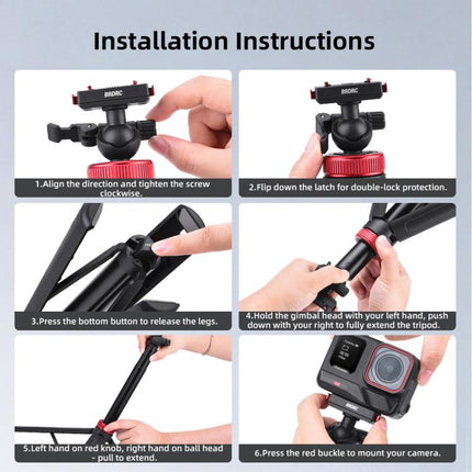 For Insta360 Ace Pro 2 / X5 BRDRC 1.6m Ball Head Quick-Release Tripod Selfie Extension Pole