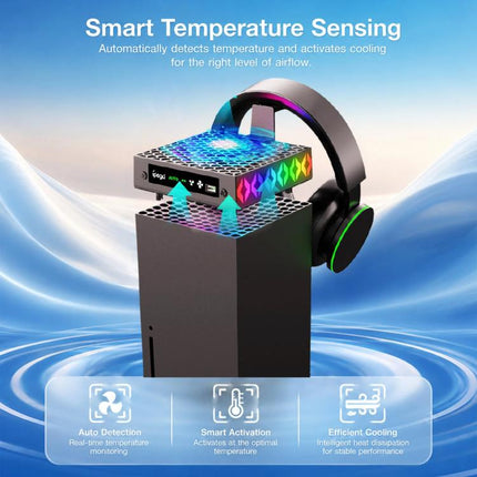 ipega Top Cooling Fan For Xbox Series X Console Auto Temp Sensor Cooler with RGB Light & Headset Hook, PG-XBX026S