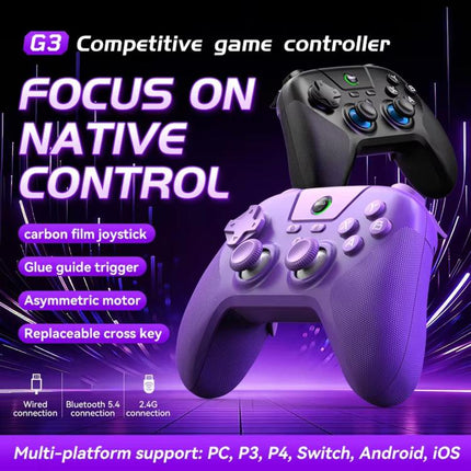 BSP G3 Tri-Mode Game Controller With Carbon Joysticks Macro Keys For PC / Switch / PS4 / iOS & Android, With Stand White, With Stand Black, With Stand Pink, With Stand Purple, With Receiver White, With Receiver Black, With Receiver Pink                ...