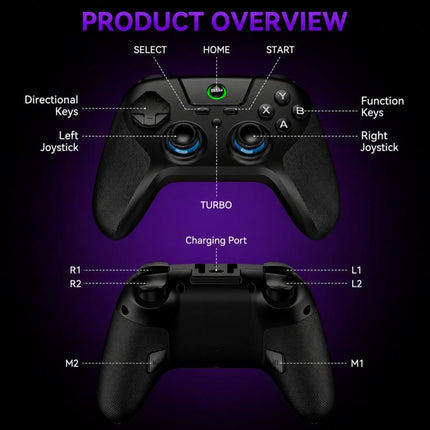BSP G3 Tri-Mode Game Controller With Carbon Joysticks Macro Keys For PC / Switch / PS4 / iOS & Android, With Stand White, With Stand Black, With Stand Pink, With Stand Purple, With Receiver White, With Receiver Black, With Receiver Pink                ...