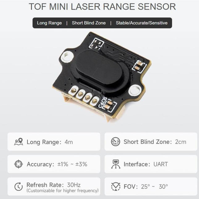 WAVESHARE MINI Laser Range Sensor, Based On Time-of-Flight Technology, Built-in Controller And Ranging Algorithm, UART Communication Support, 35107