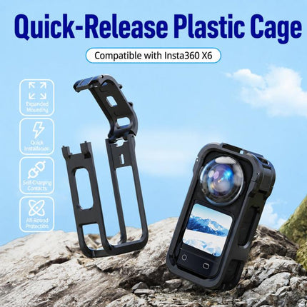 For Insta360 X6 PC Magnetic Quick-Release Frame Cage Protective Camera Housing With Cold Shoe, PC Material