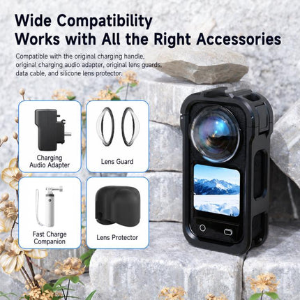 For Insta360 X6 PC Magnetic Quick-Release Frame Cage Protective Camera Housing With Cold Shoe, PC Material