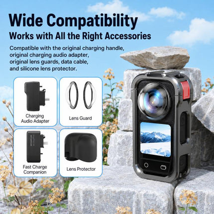 For Insta360 X6 Metal Magnetic Quick-Release Frame Cage Protective Camera Housing With Cold Shoe, Metal Material