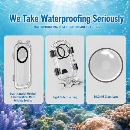 For Insta360 X6 Invisible Waterproof Housing 60m/197f Dive Case with Anti-Fog Inserts 2-prong Version, 2-prong Version