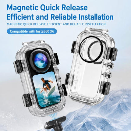 For Insta360 X6 Magnetic Quick Release Invisible Waterproof Housing 60m/197f Dive Case with Anti-Fog Inserts, Magnetic Quick Release