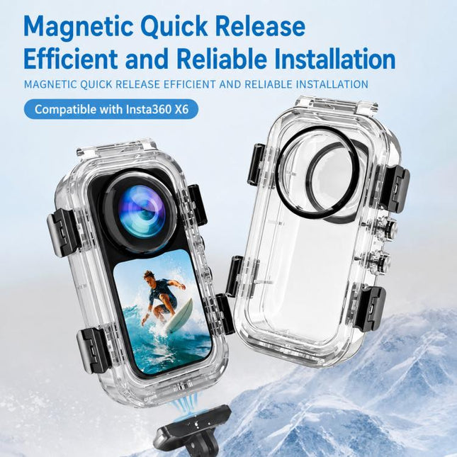 For Insta360 X6 Magnetic Quick Release Invisible Waterproof Housing 60m/197f Dive Case with Anti-Fog Inserts, Magnetic Quick Release