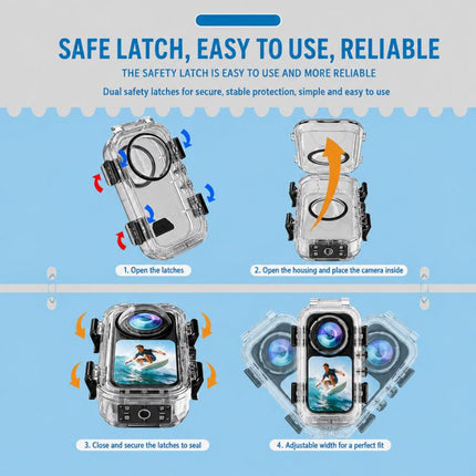For Insta360 X6 Magnetic Quick Release Invisible Waterproof Housing 60m/197f Dive Case with Anti-Fog Inserts, Magnetic Quick Release