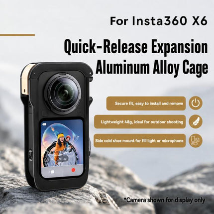 For Insta360 X6  Aluminum Alloy Camera Cage Magnetic Quick-Release Metal Frame with Cold Shoe Mount, Aluminum Alloy  Cage