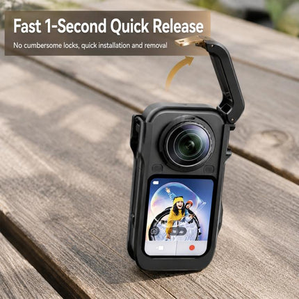 For Insta360 X6  Aluminum Alloy Camera Cage Magnetic Quick-Release Metal Frame with Cold Shoe Mount, Aluminum Alloy  Cage