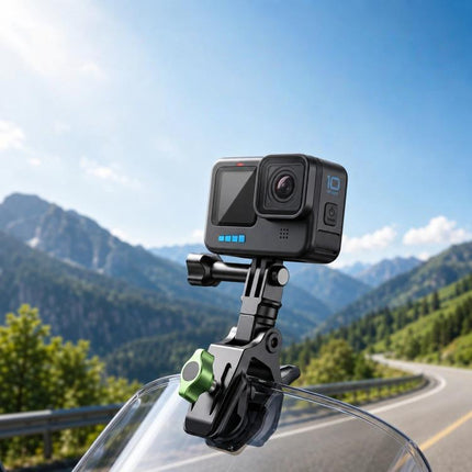 Motorcycle Windshield Camera Mount 360-degree Rotation Clip Holder for DJI, Insta360, GoPro and Other Action Cameras