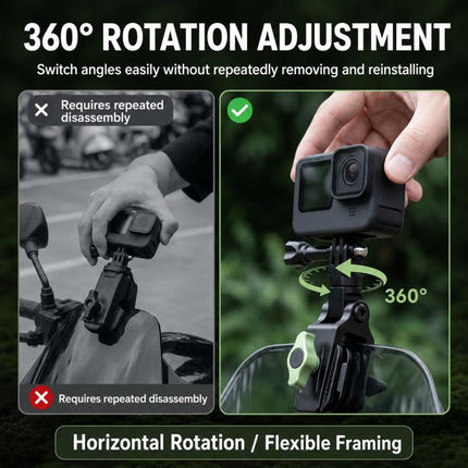 Motorcycle Windshield Camera Mount 360-degree Rotation Clip Holder for DJI, Insta360, GoPro and Other Action Cameras