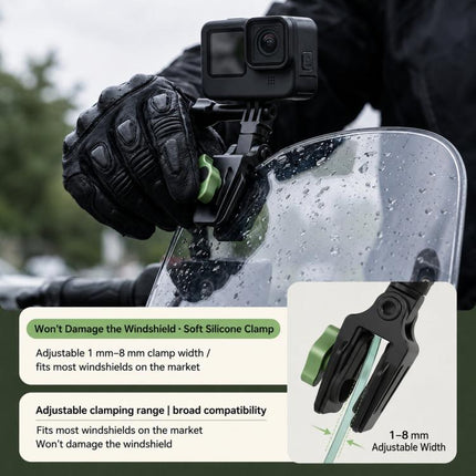 Motorcycle Windshield Camera Mount 360-degree Rotation Clip Holder for DJI, Insta360, GoPro and Other Action Cameras