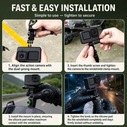 Motorcycle Windshield Camera Mount 360-degree Rotation Clip Holder for DJI, Insta360, GoPro and Other Action Cameras