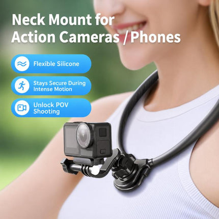 Silicone Neck Mount Holder for Action Camera Flexible POV 360-degree Rotatable Collar Mount, Full Kit, Standard Kit, Basic Kit