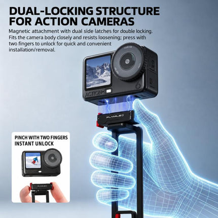 Flymile Magnetic Quick-Release Tripod & Rotating Carabiner Mount, For DJI Osmo Action 3 / 4 / 5 Pro, For DJI Osmo Action 6 / Nano / 360 II