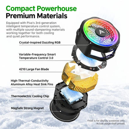 PIVA B25 Magnetic Phone Cooler 20W Semiconductor Cooling Fan with Detachable Clip, RGB Light