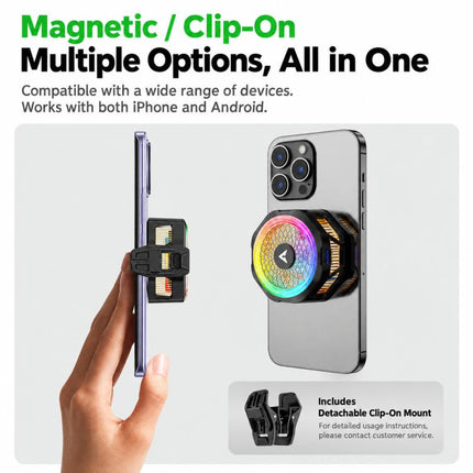 PIVA B25 Magnetic Phone Cooler 20W Semiconductor Cooling Fan with Detachable Clip, RGB Light