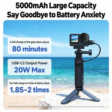 LKTOP 5000mAh Battery Handle For DJI Osmo Action 6 / Osmo 360 / Action 5 Pro Power Hand Grip, Osmo Battery Handle
