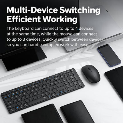 Rapoo Ultra-Thin Multi-Device Wireless Keyboard Mouse Combo, Bluetooth 5.0/2.4G Silent Desktop Set, 9000S White 78-Key, 9300S Dark Gray 99-Key, 9000S Dark Gray 78-Key, 9300S White 99-Key