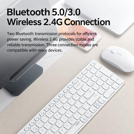 Rapoo Ultra-Thin Multi-Device Wireless Keyboard Mouse Combo, Bluetooth 5.0/2.4G Silent Desktop Set, 9000S White 78-Key, 9300S Dark Gray 99-Key, 9000S Dark Gray 78-Key, 9300S White 99-Key