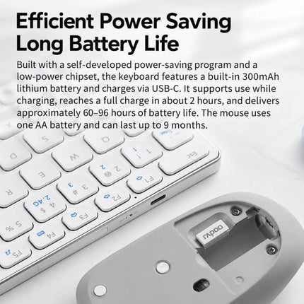 Rapoo Ultra-Thin Multi-Device Wireless Keyboard Mouse Combo, Bluetooth 5.0/2.4G Silent Desktop Set, 9000S White 78-Key, 9300S Dark Gray 99-Key, 9000S Dark Gray 78-Key, 9300S White 99-Key