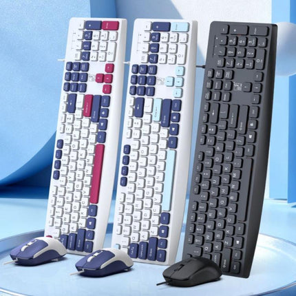 ZGB Q9Pro Wired Color Block Keyboard Mouse Combo, Silent Ergonomic 105 Keys Set with 1600 DPI Mouse