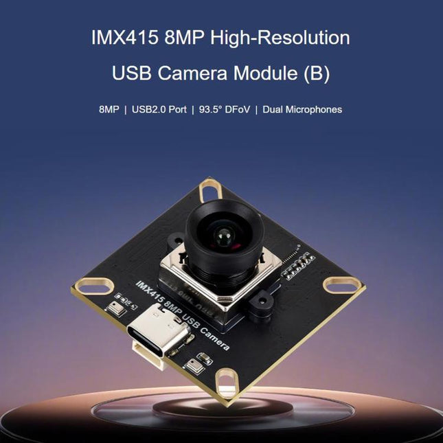 WAVESHARE 8MP USB Camera Module Type B, IMX415 Sensor Chip, USB2.0 Port, Onboard Dual Microphones, 35834