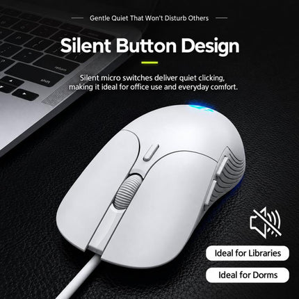 Inphic B1 Wired Silent Mouse, Ergonomic USB Computer Mouse with Adjustable DPI, White