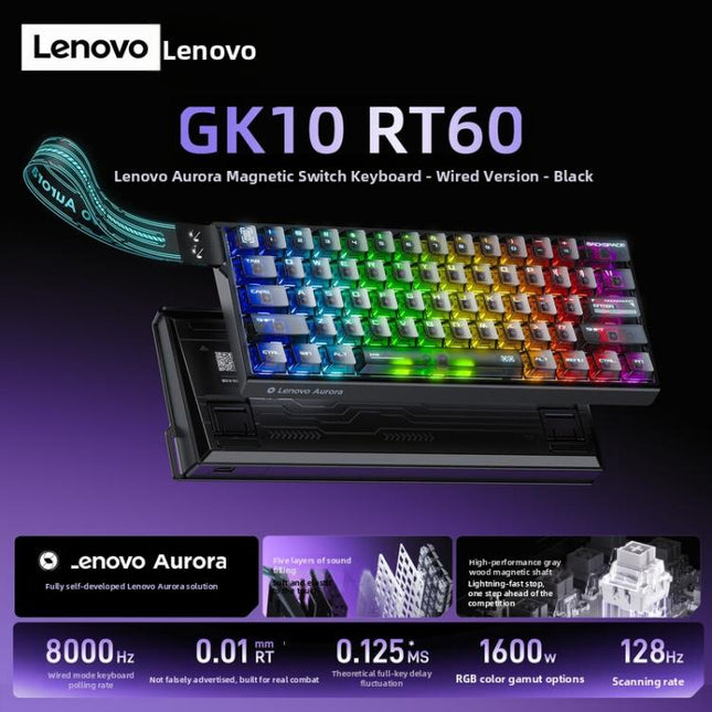 Lenovo Wired Mechanical Keyboard with Grey Wood Switches Aurora RGB Backlit Gaming Keypad