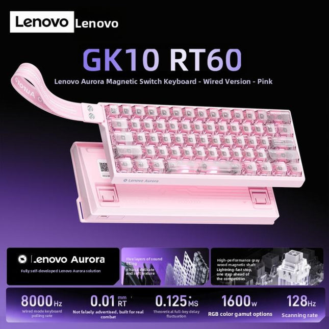 Lenovo Wired Mechanical Keyboard with Grey Wood Switches Aurora RGB Backlit Gaming Keypad