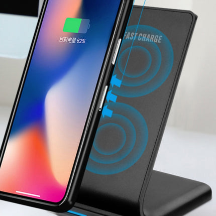 R2 10W Vertical Mobile Phone Wireless Charger Smart Fast Charge Charging Stand Desktop Stand, R2 (Black)
