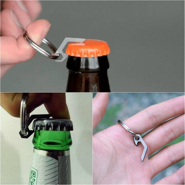 EDC Mini Lightweight Bottle Beer Opener Keyring Pocket Tool Outdoor Camp Hike Utility Gadget, Titanium Alloy, Stainless steel