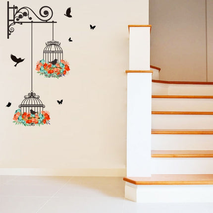 Birdcage Flower Flying Living Room Nursery Room Wall Stickers Vinyl Wall Decals Wall Sticker, Birdcage Flower