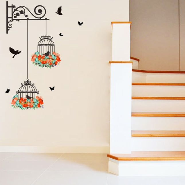 Birdcage Flower Flying Living Room Nursery Room Wall Stickers Vinyl Wall Decals Wall Sticker, Birdcage Flower