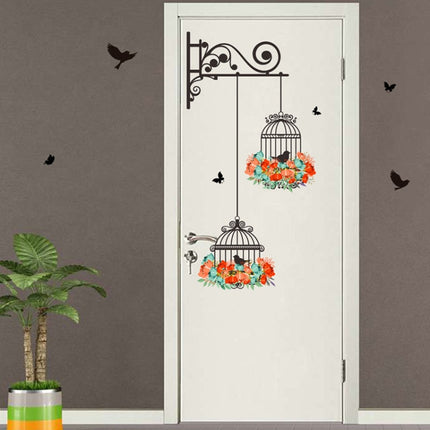 Birdcage Flower Flying Living Room Nursery Room Wall Stickers Vinyl Wall Decals Wall Sticker, Birdcage Flower