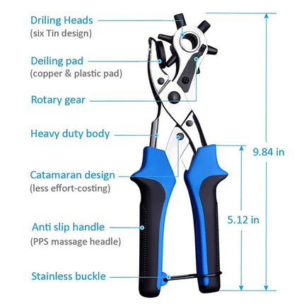 Multifunctional Belt Hole Puncher with 6 Holes Leather Hole Punch for Leather Belts Cards Paper Fabric, Red, Blue