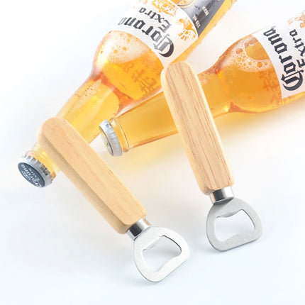 2 PCS Stainless Steel Beer Bottle Opener with Rubber Wood Handle Creative Gift Soda Bottle Driver, Beer Bottle Opener with Handle