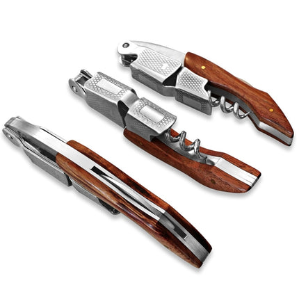 2 PCS Wood Handle Professional  Multifunction Double Steel Head Portable Screw Corkscrew Wine Bottle Opener, Corkscrew Bottle Opener